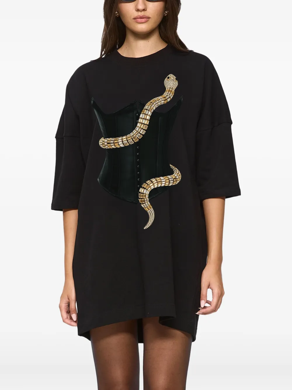 Hamza Eva Printed Mini Dress In Black
