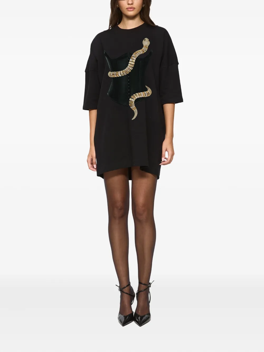 Hamza Eva Printed Mini Dress In Black