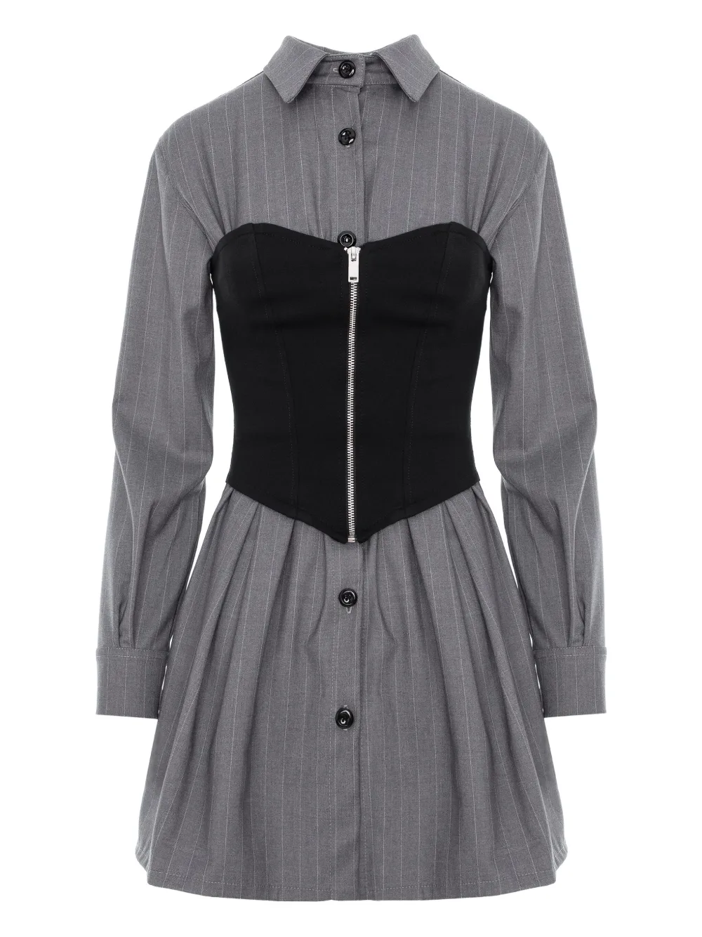 Hamza Maris Pinstriped Zip Mini Dress In Gray