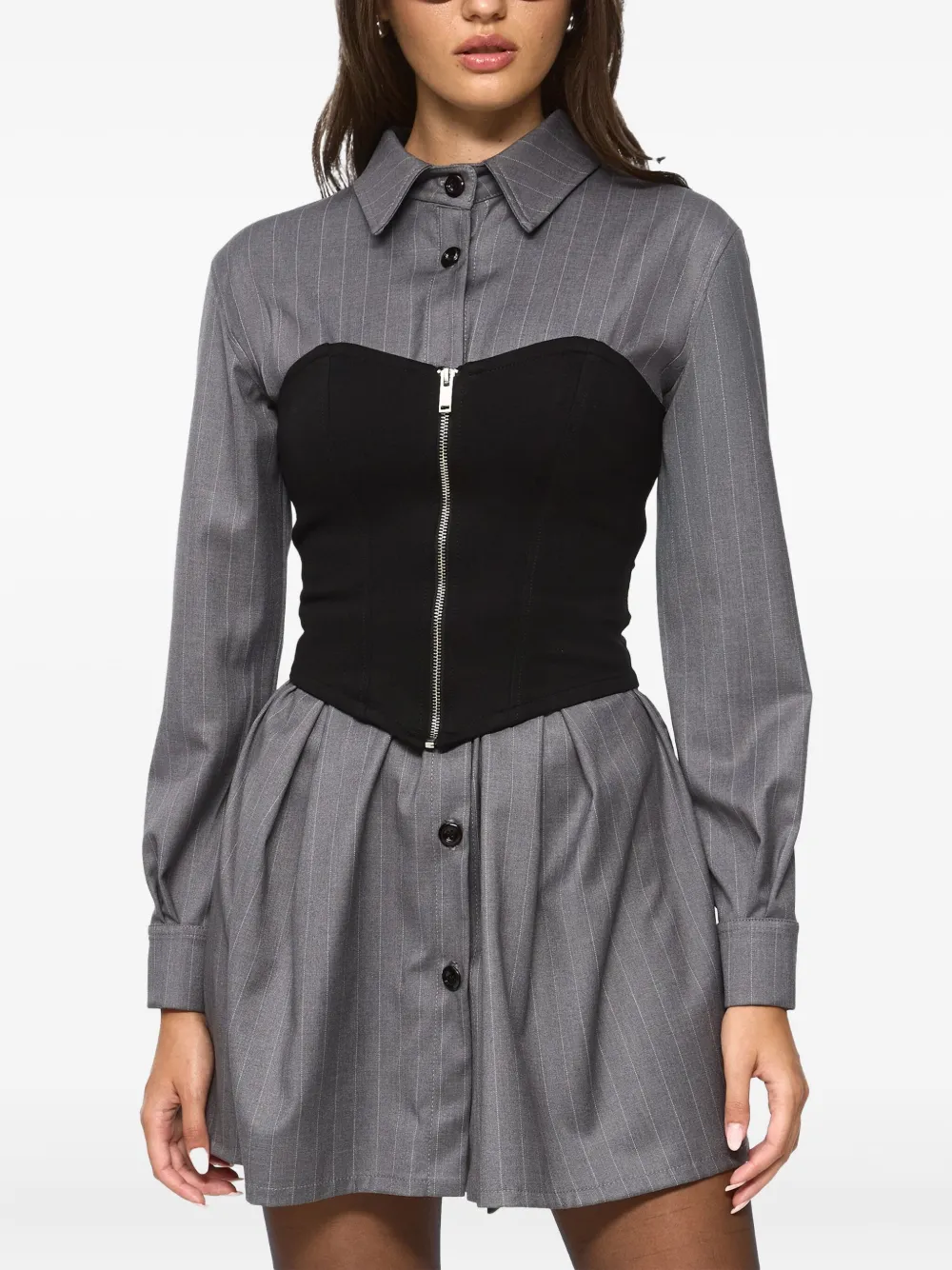 HAMZA Maris mini-jurk met krijtstreep en rits Grijs