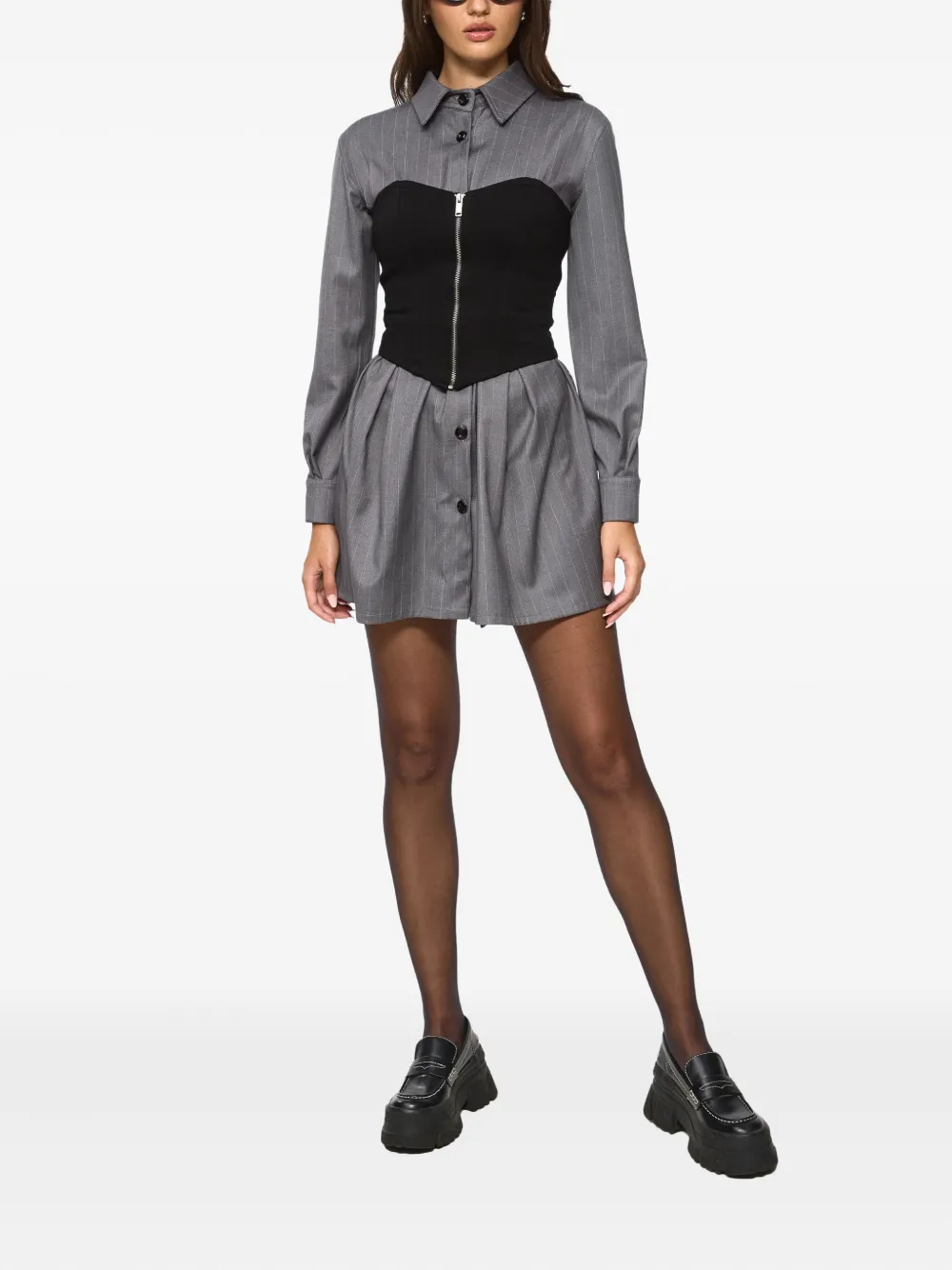 HAMZA Maris pinstriped zip mini dress - Grijs