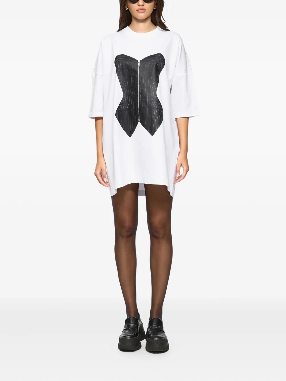HAMZA stripes printed mini dress - Wit