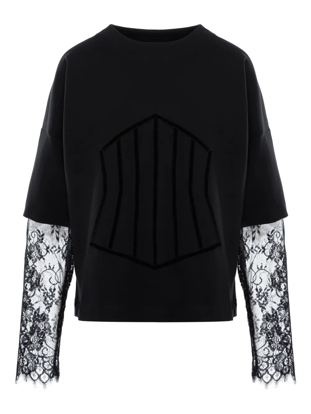 HAMZA Venice lace-sleeve panelled top | Black | Image 1