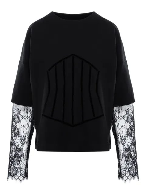 HAMZA Venice lace-sleeve panelled top