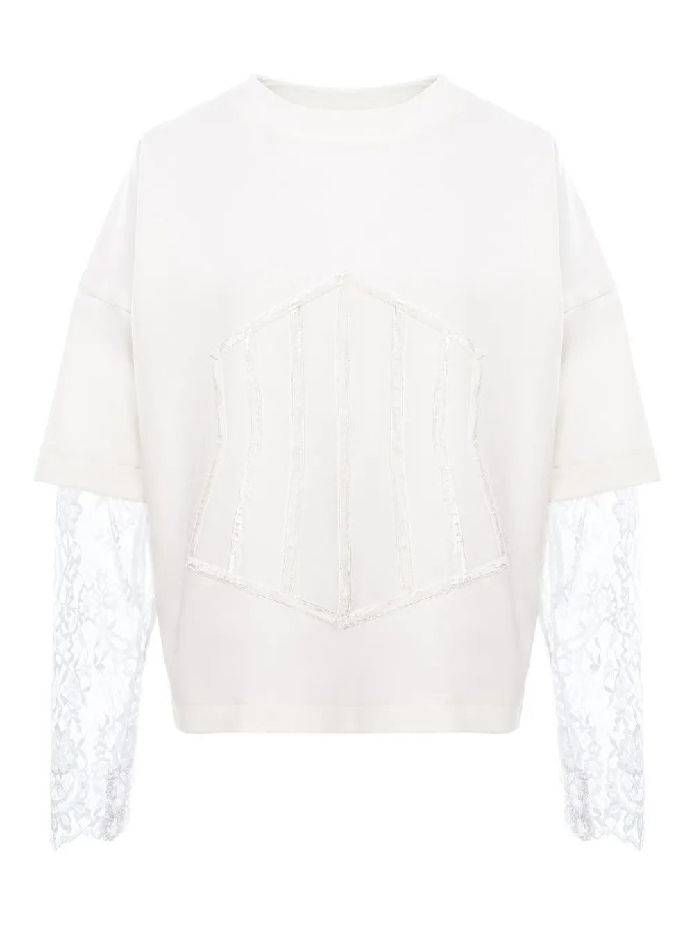 HAMZA lace-sleeve corset-detail top | White | Image 1