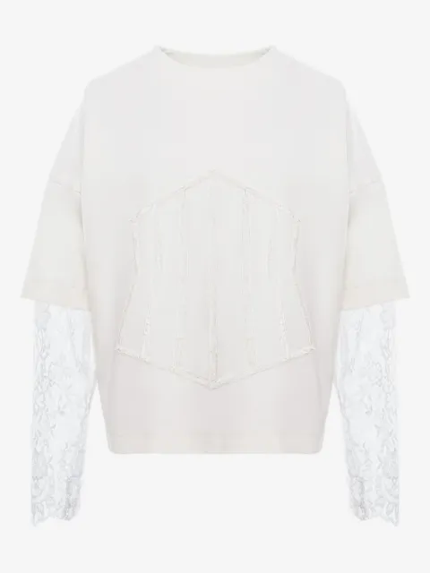 HAMZA lace-sleeve corset-detail top