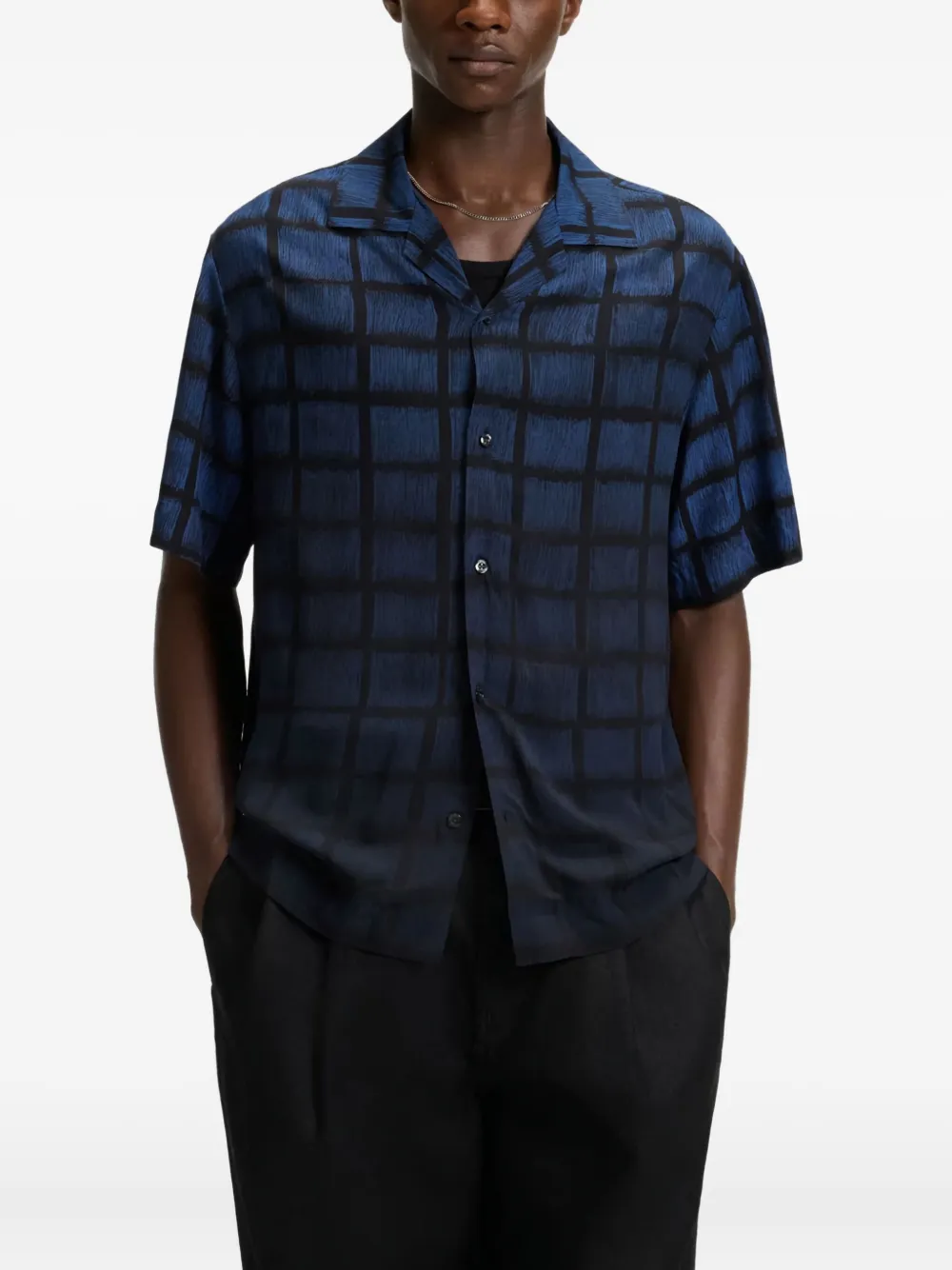 HUGO checked short-sleeve shirt - Blauw