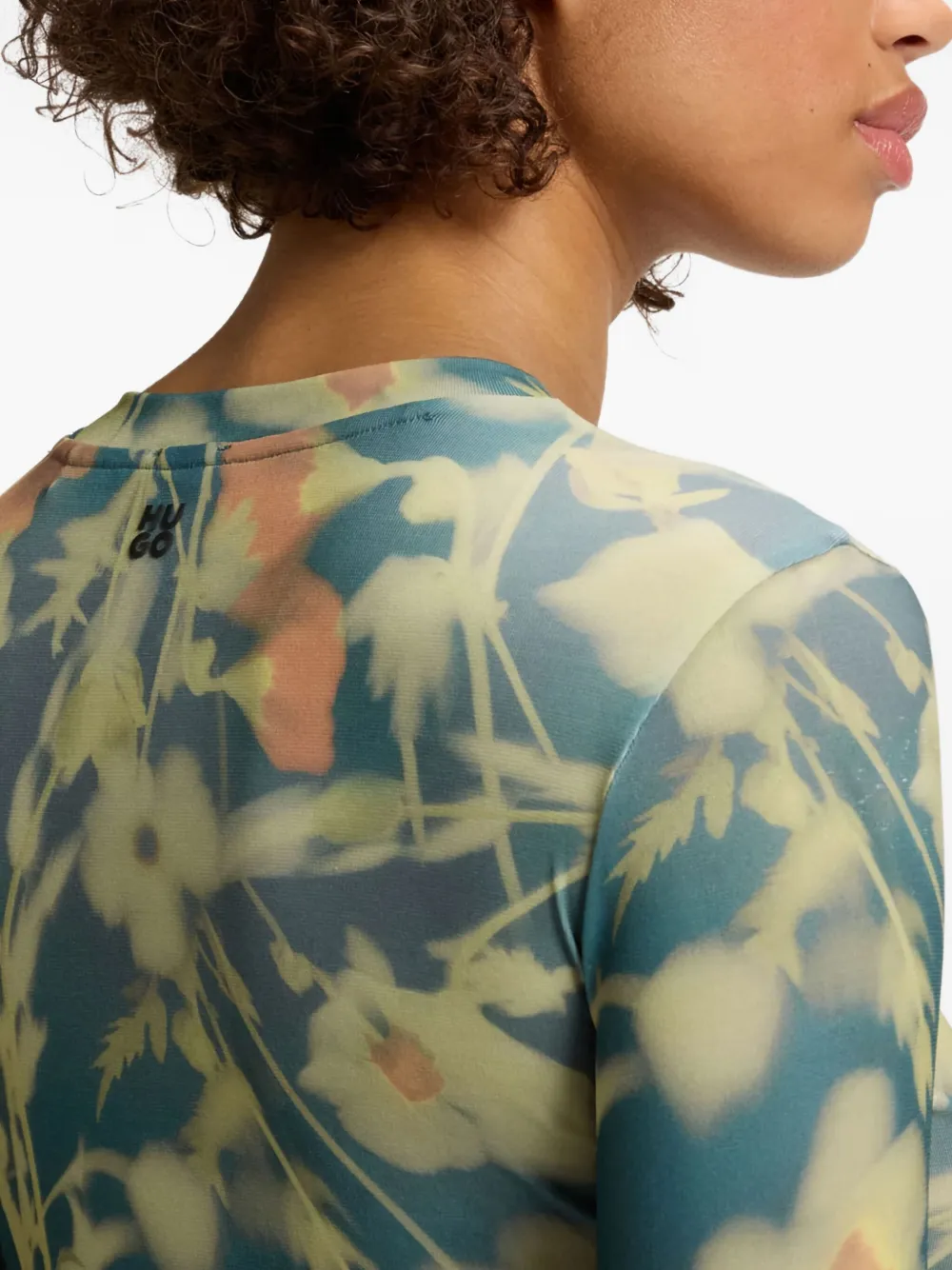 Hugo Boss Floral Long-sleeve Top In Green
