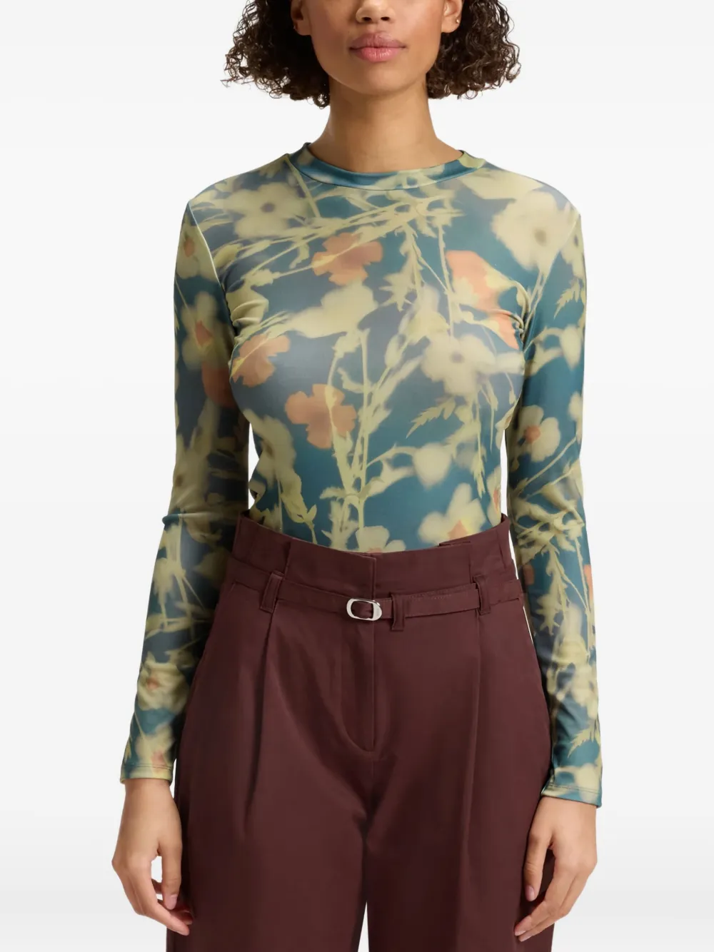Hugo Boss Floral Long-sleeve Top In Green