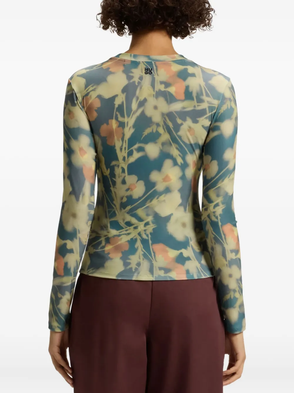 Hugo Boss Floral Long-sleeve Top In Green