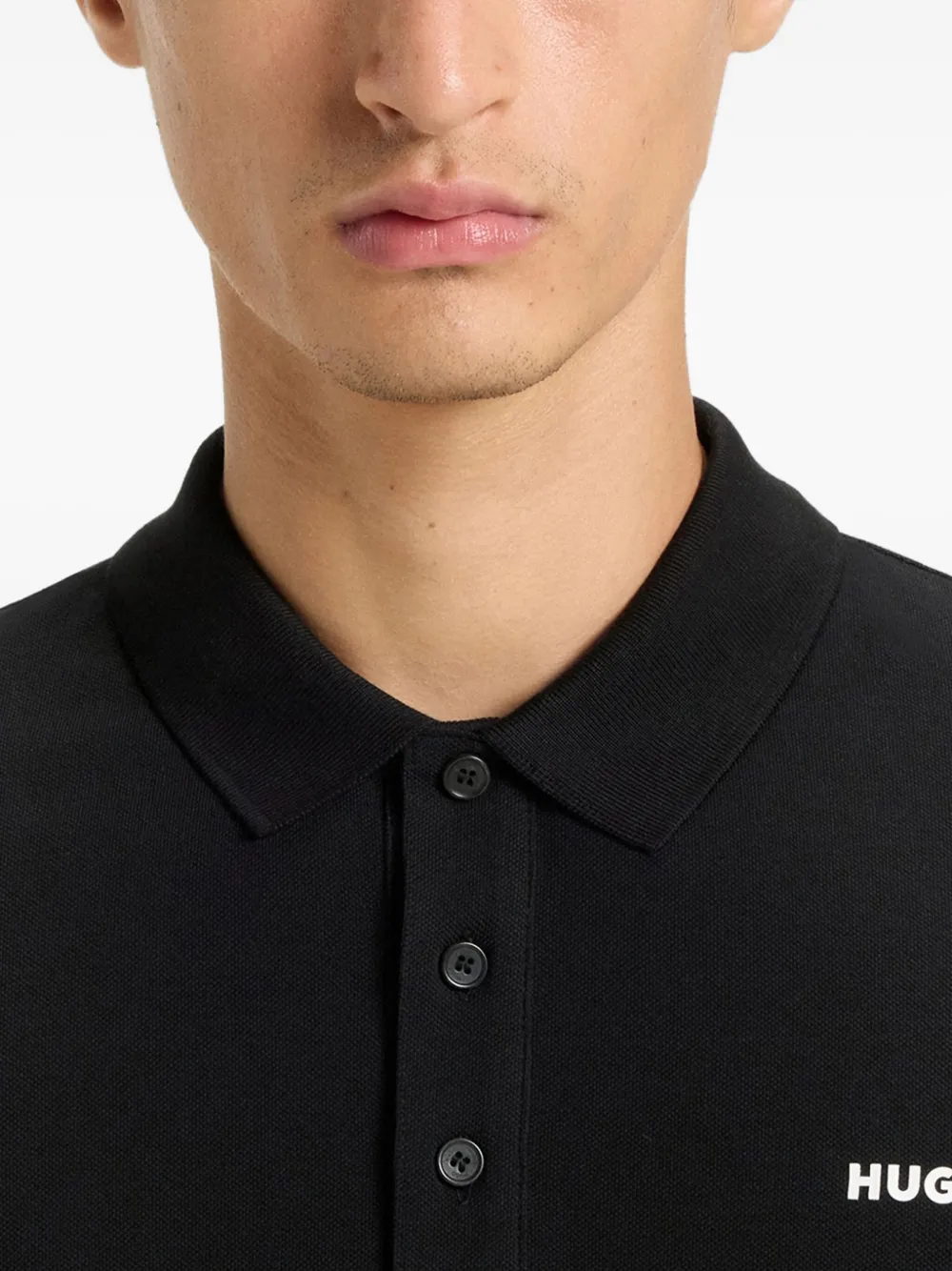 Hugo Boss Long-sleeved Logo Polo Shirt In Black