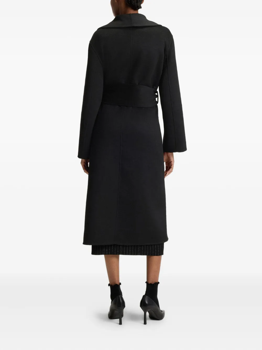 Hugo Boss Tie-waist Coat In Black