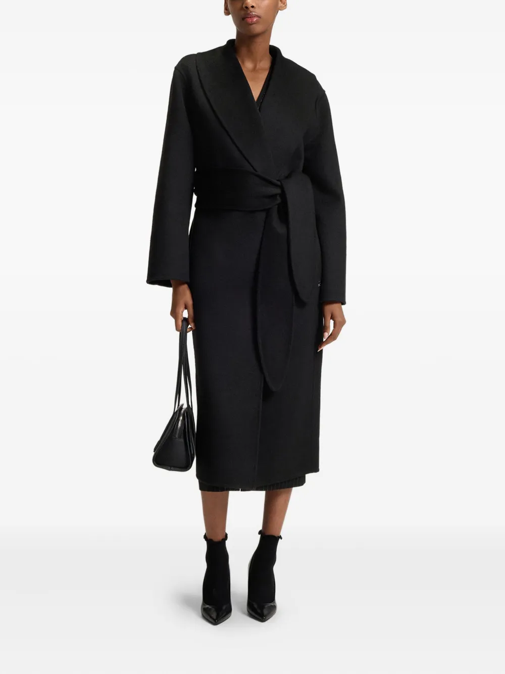 HUGO tie-waist coat - Zwart