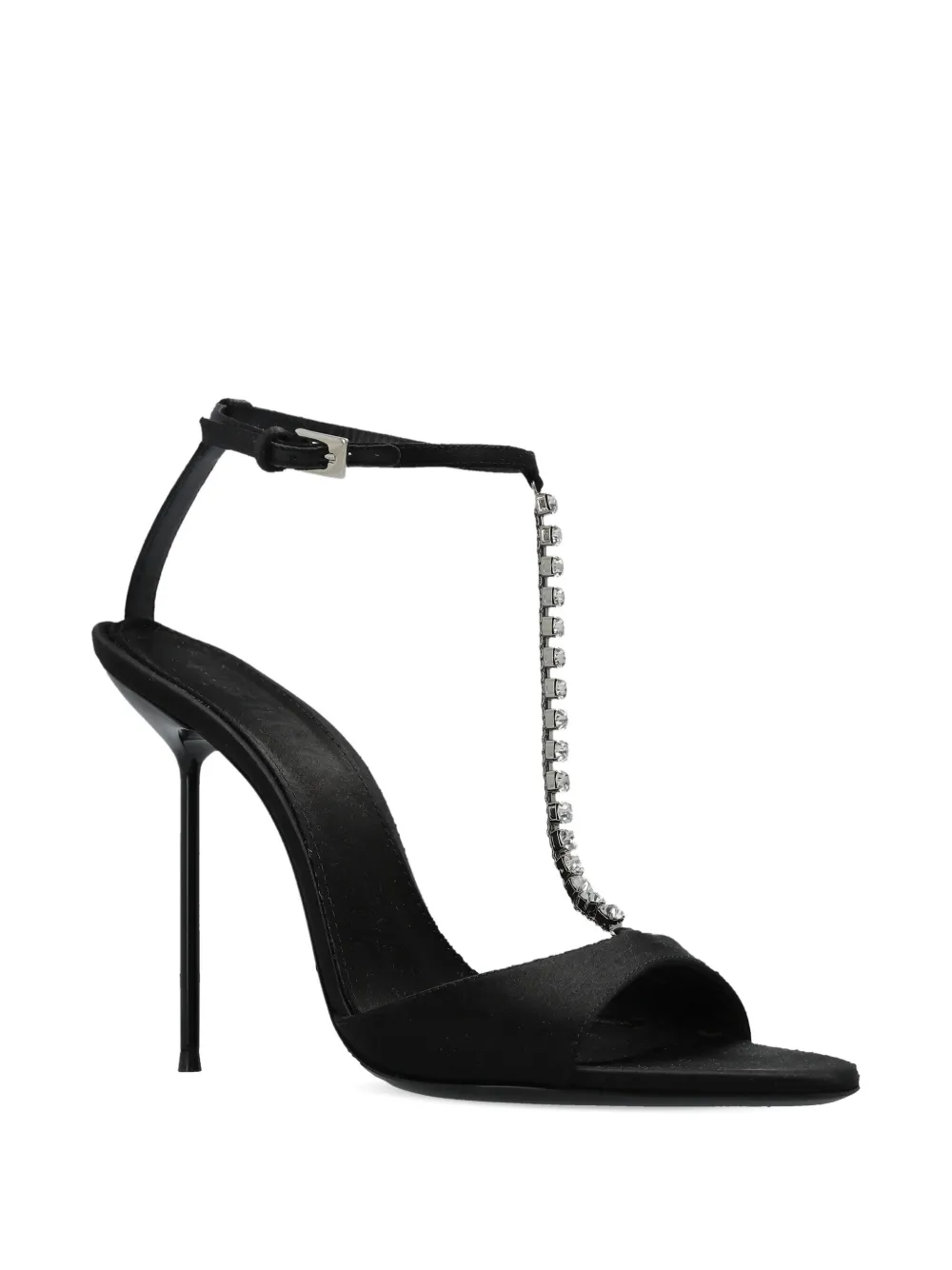 Paris Texas 105mm Lidia T-strap Crystal-chain Heeled Sandals In Black