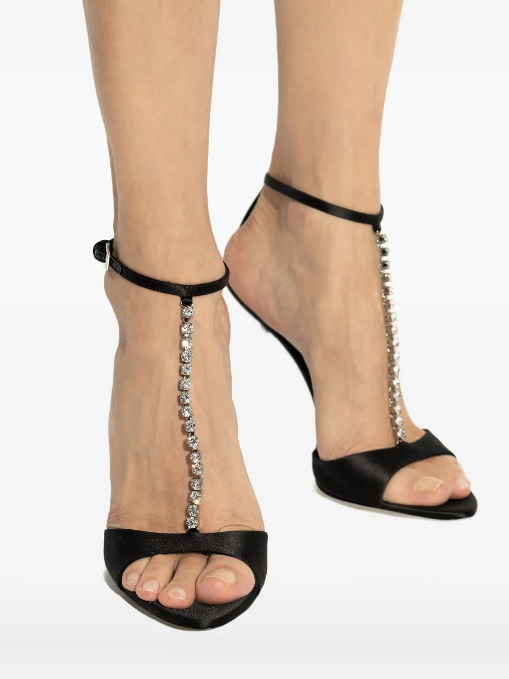 Paris Texas 105mm Lidia T-strap Crystal-chain Heeled Sandals In Black