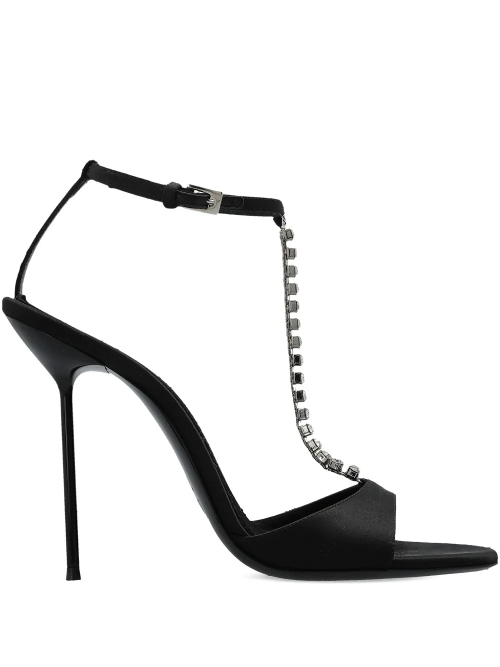 Paris Texas 105 mm Lidia sandalen met kristallen ketting en T-bandje Zwart