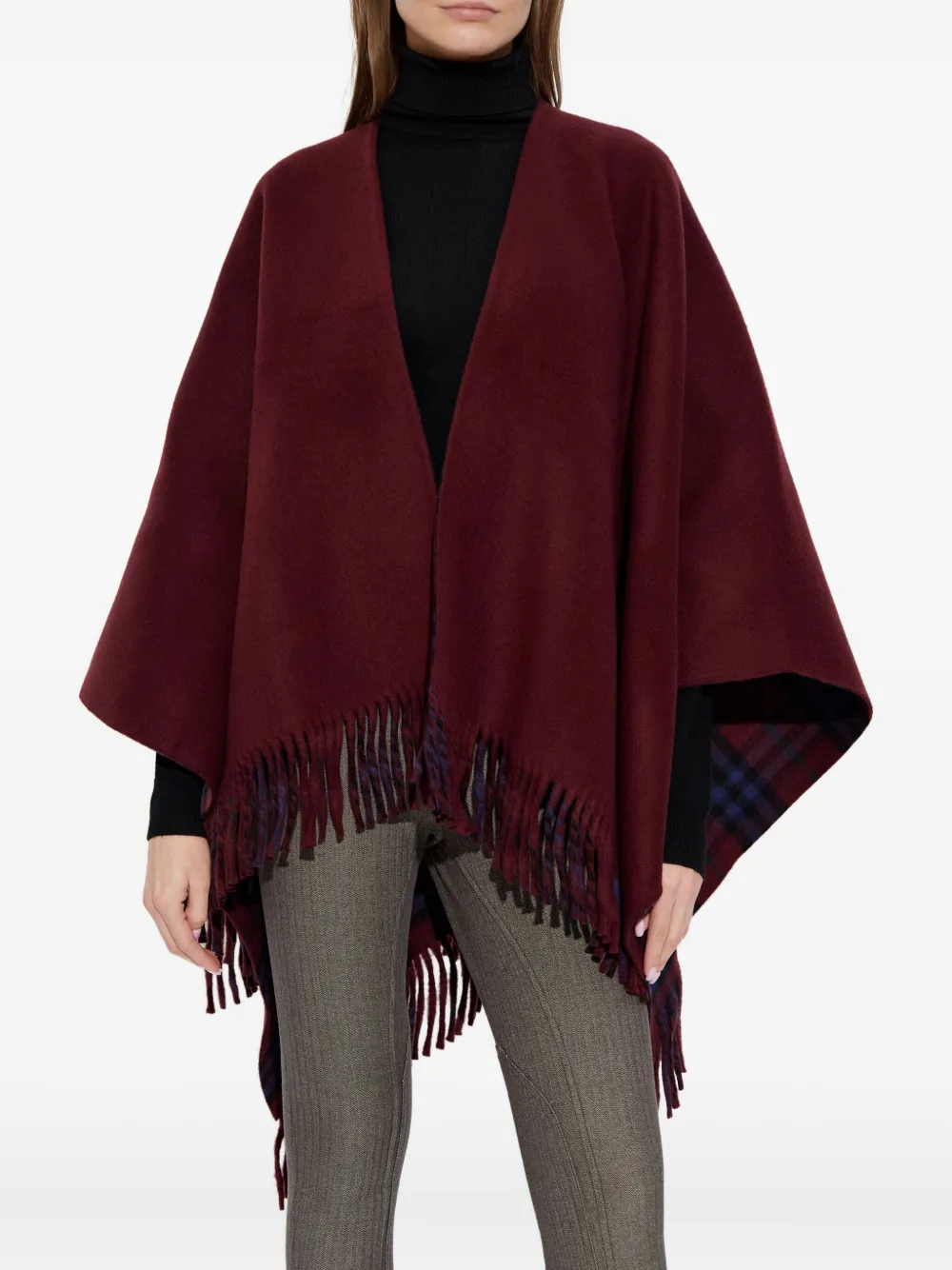 Burberry Omkeerbare cape met franje Rood