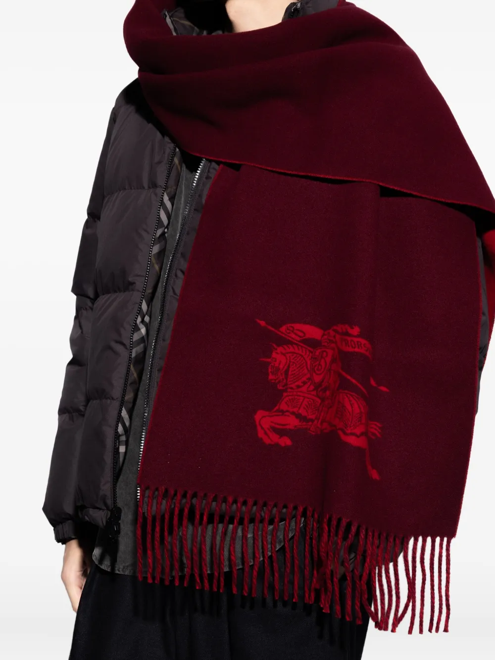 Burberry Sjaal met franje en logo Rood