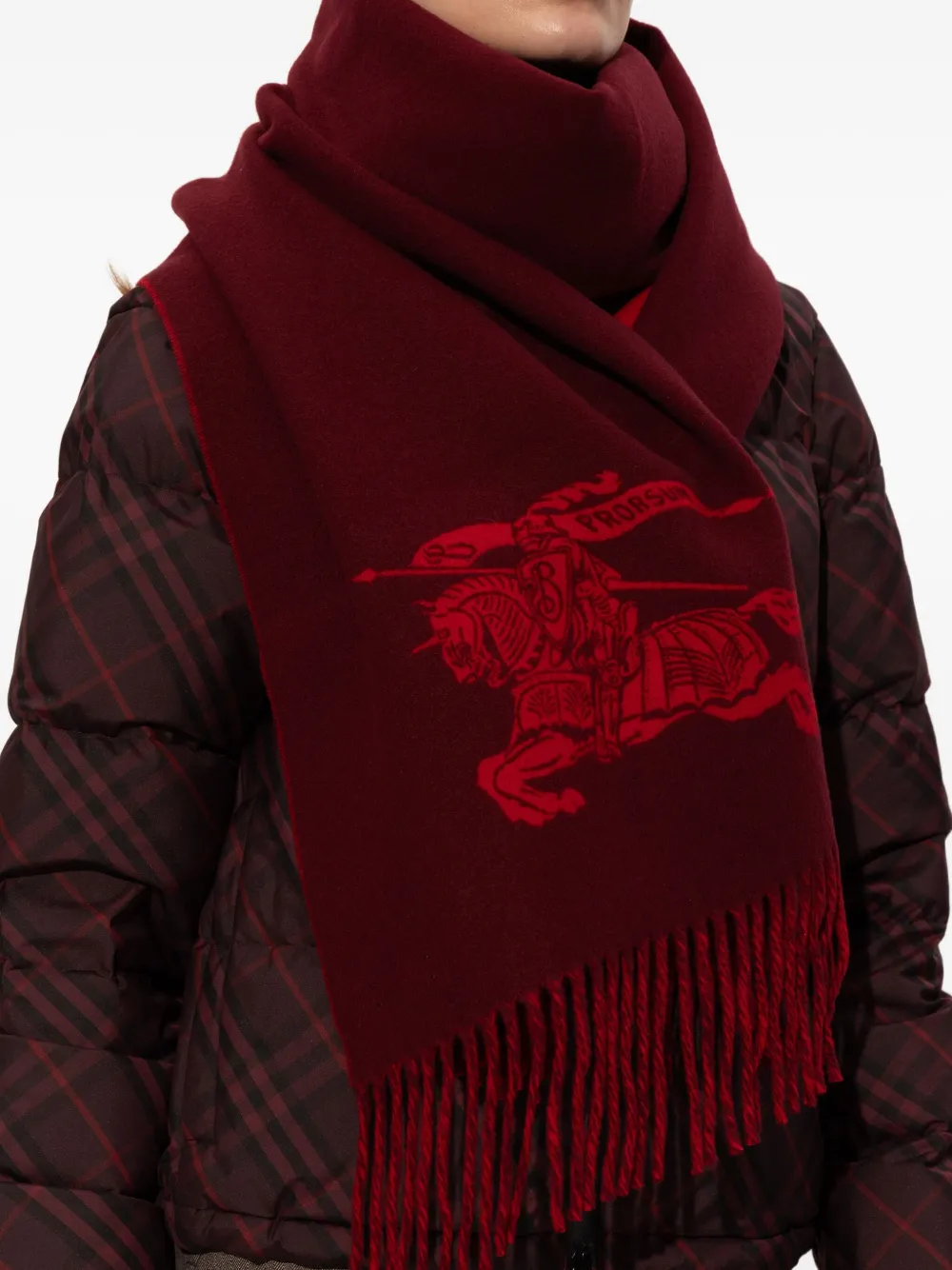 Burberry Sjaal met franje en logo Rood