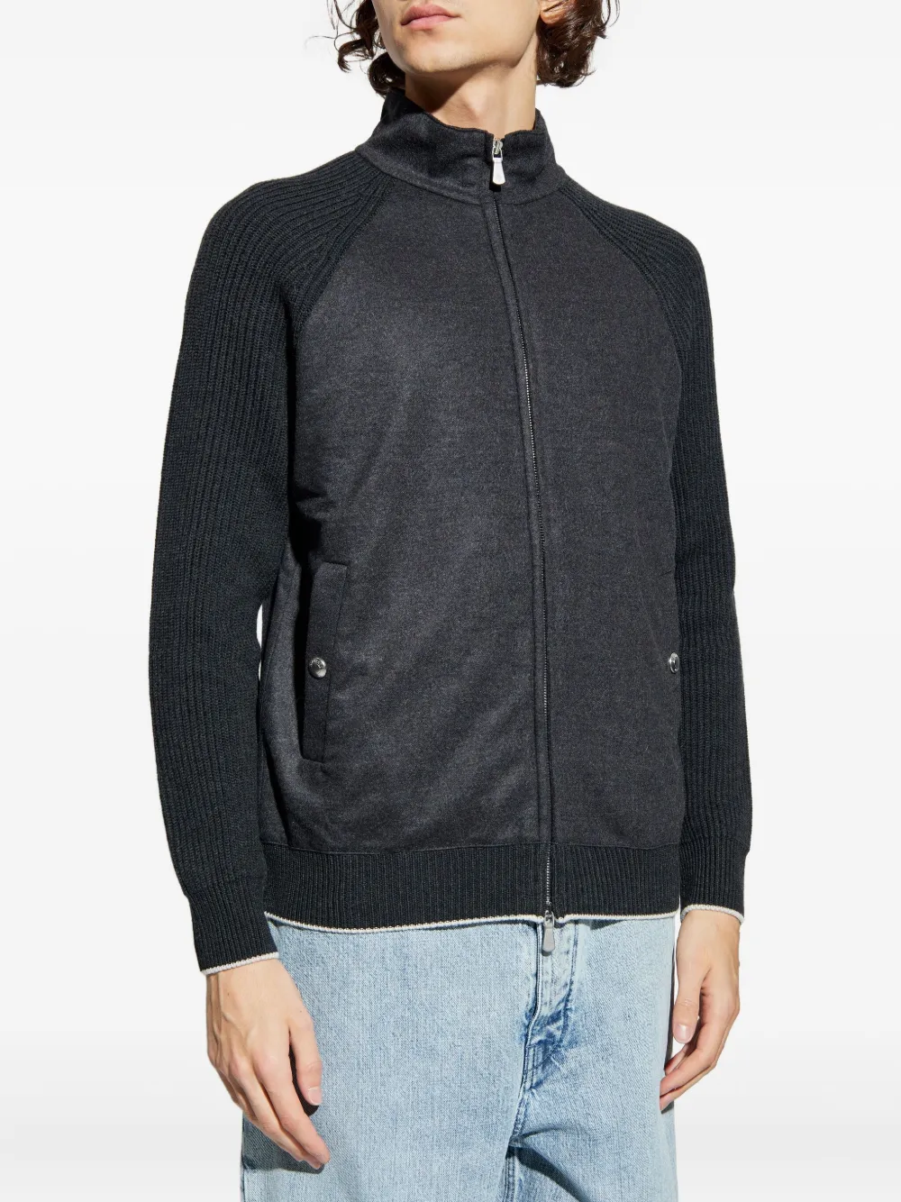 Eleventy Geribbeld jack met rits Grijs