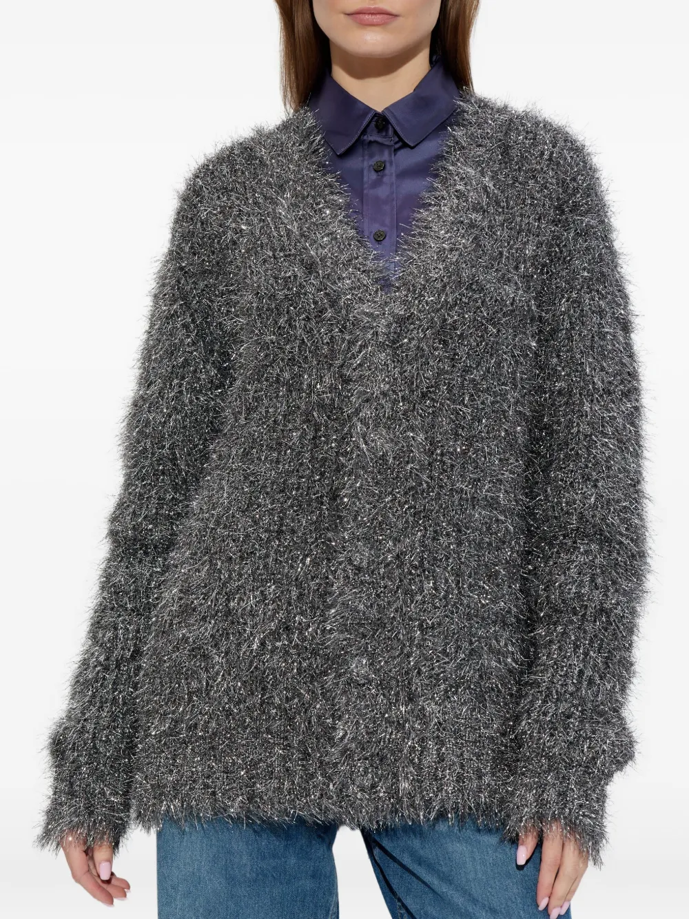 Lacoste Lurex vest met V-hals Grijs