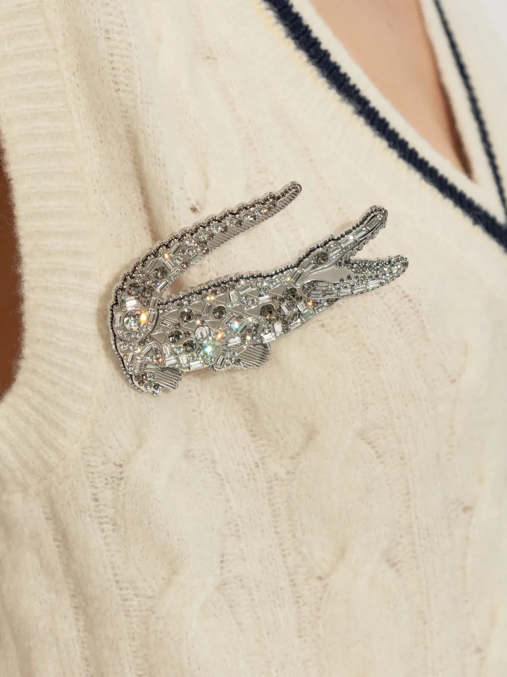 Lacoste Runway Crocodile Brooch In Brown