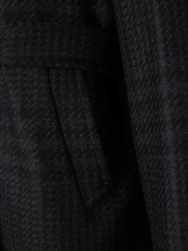 Tagliatore チェック ベルテッド コート | ブラック | FARFETCH JP