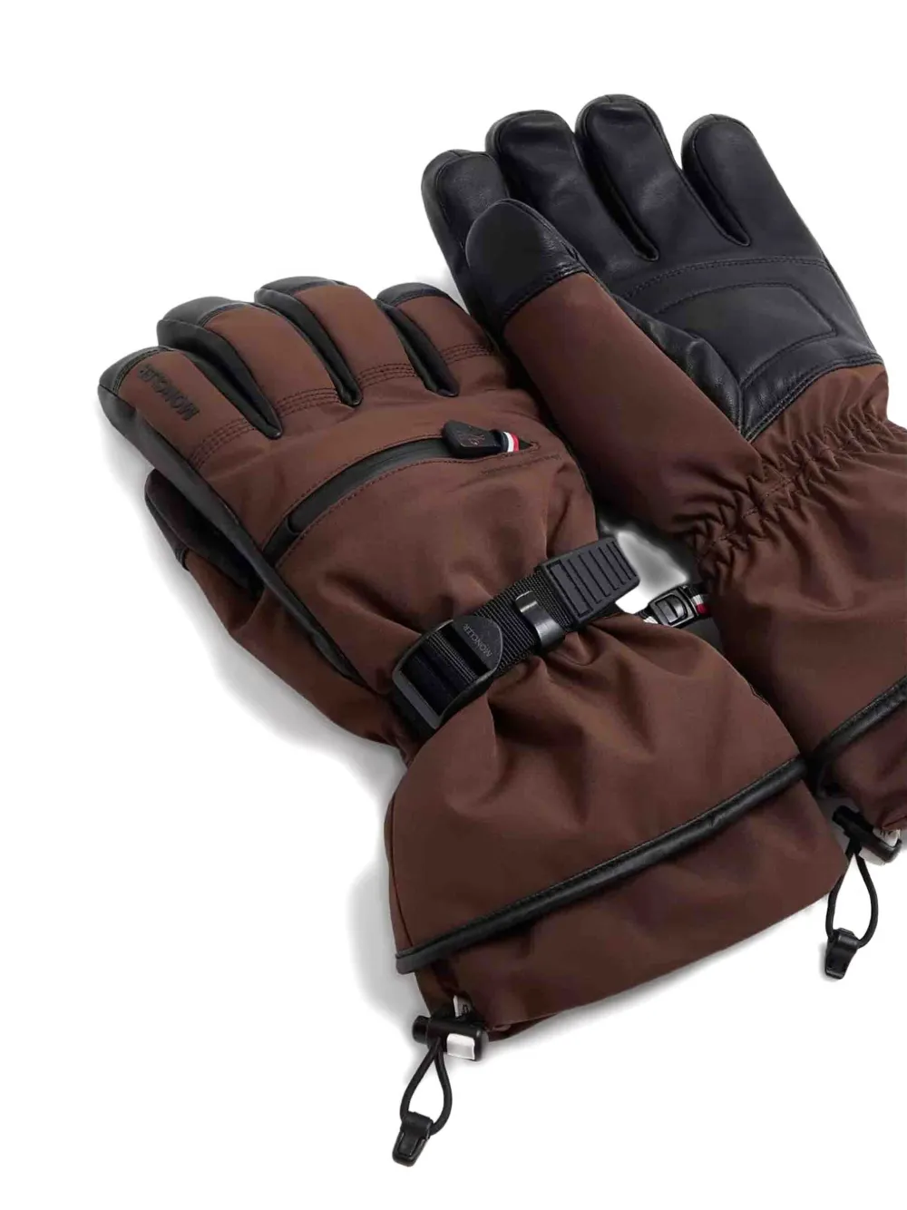 Moncler Grenoble Leather Gloves In Brown