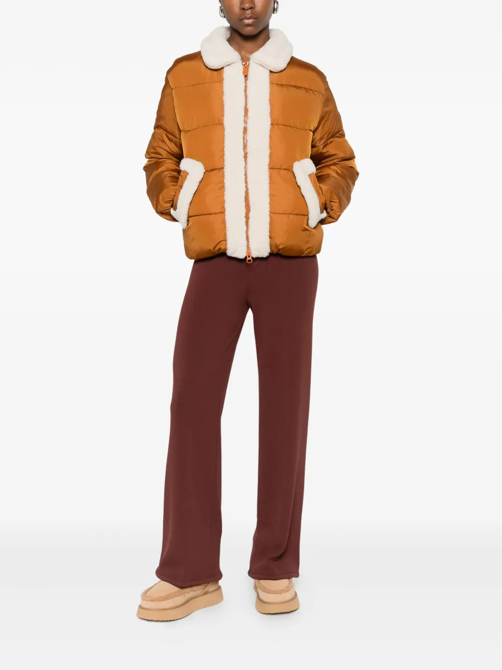 Save The Duck Honey Faux-shearling Trim Jacket In Orange