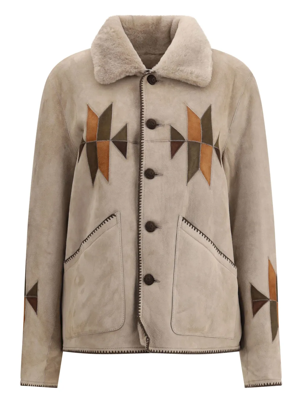 Baziszt Reversible Rigel Suede Shearling Jacket In Neutral