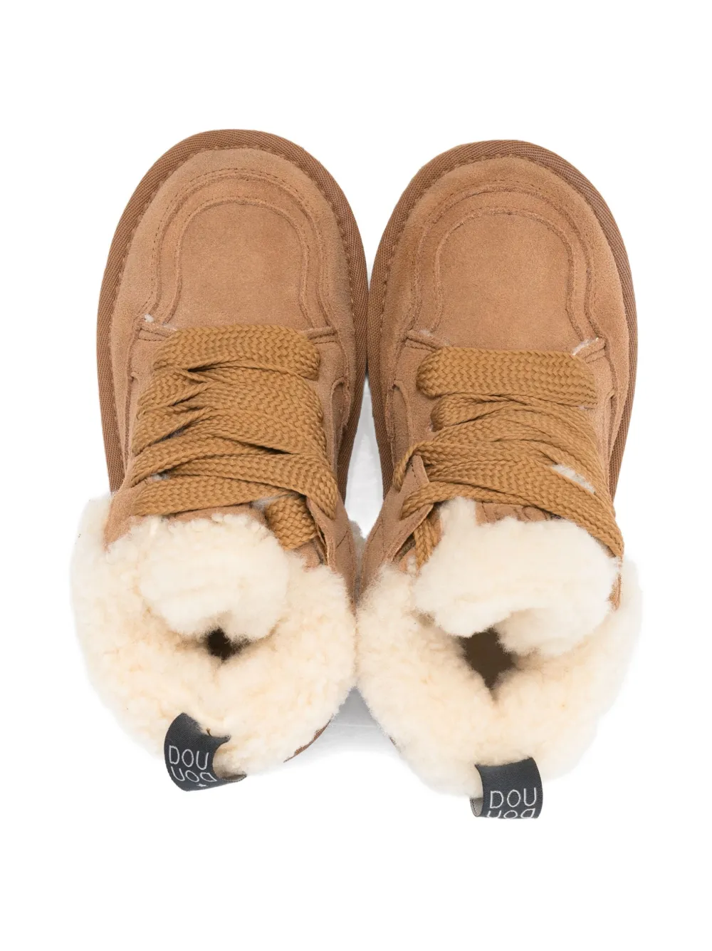  Douuod Kids Faux-fur Trimmed Suede Sneakers - Neutrals 