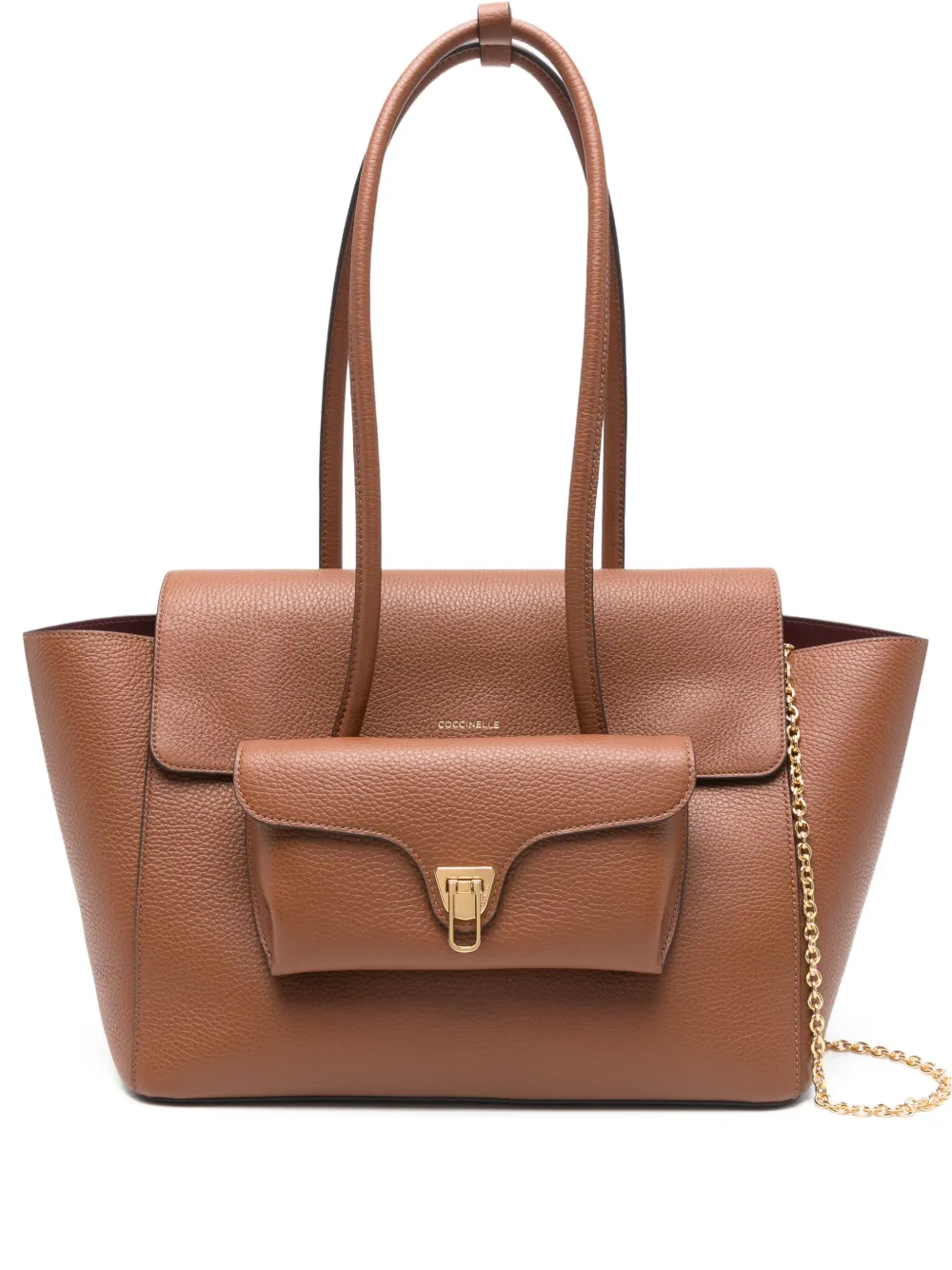 Coccinelle Shopper met klepzak en kettingdetail Bruin