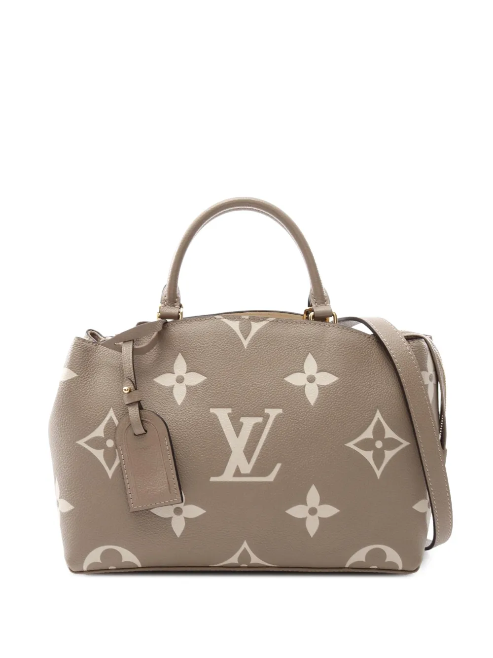 Pre-owned Louis Vuitton 2021-2025 Bicolor Monogram Empreinte Giant Petit Palais Satchel In Brown
