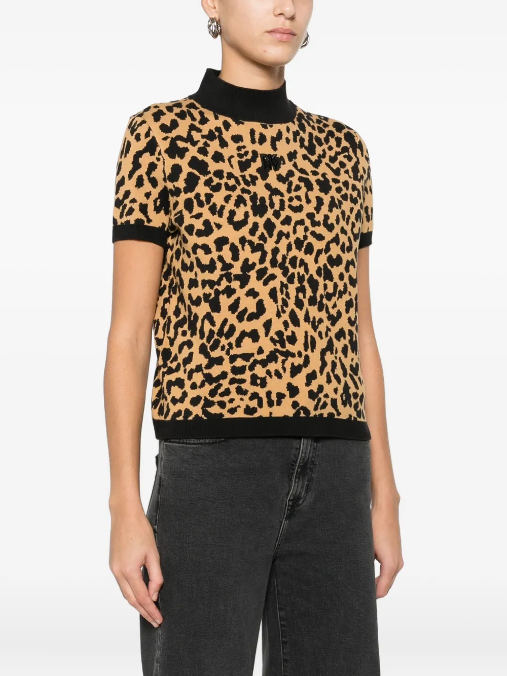 DKNY T-shirt met geborduurd logo en dierenpatroon Bruin