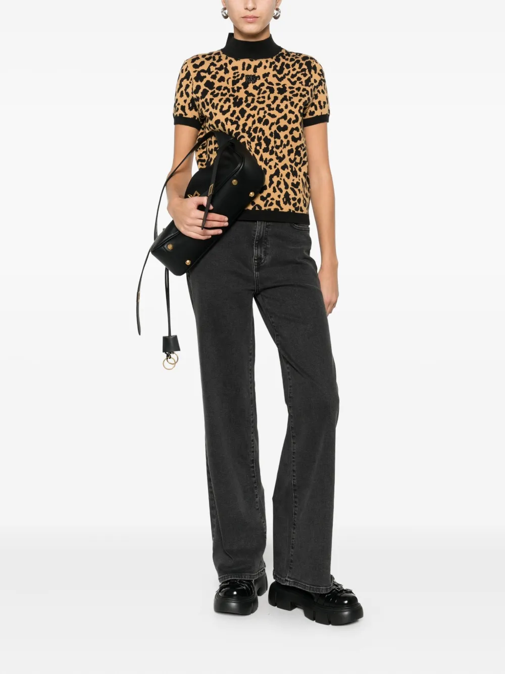 DKNY T-shirt met geborduurd logo en dierenpatroon Bruin