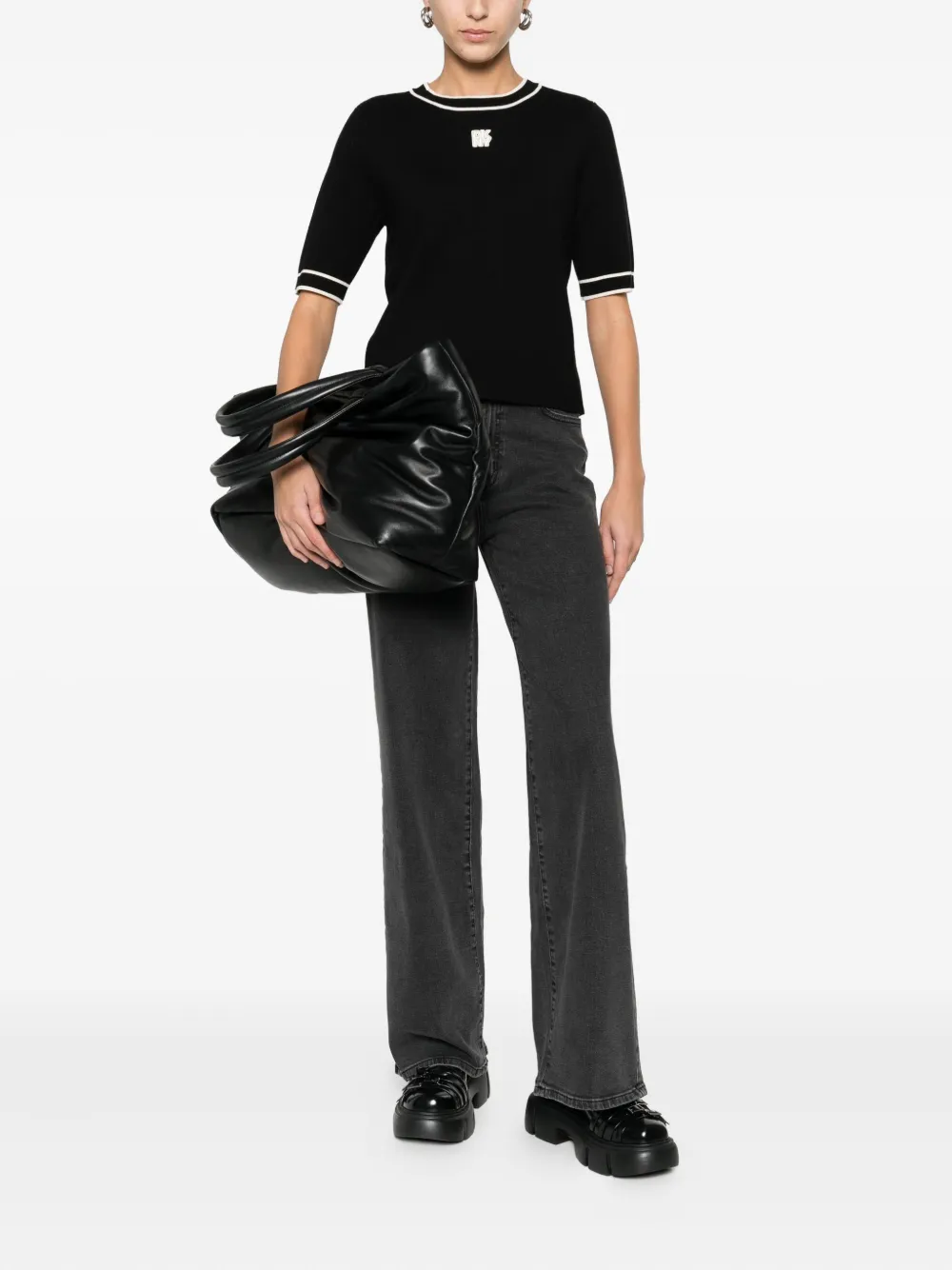 DKNY T-shirt met gestreepte afwerking Zwart