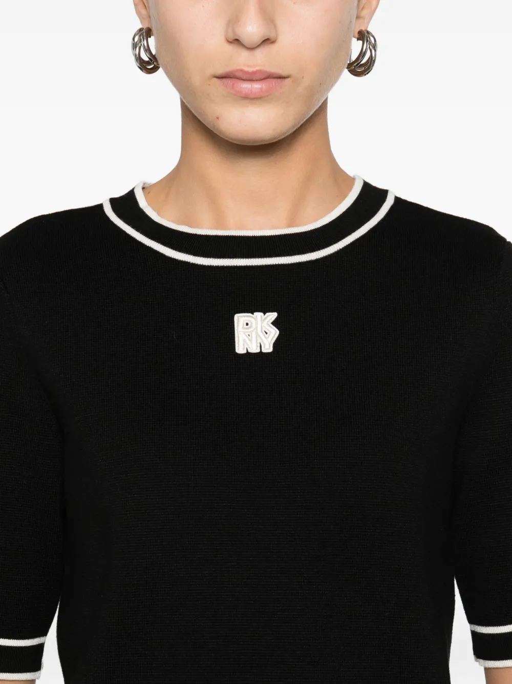 DKNY T-shirt met gestreepte afwerking Zwart