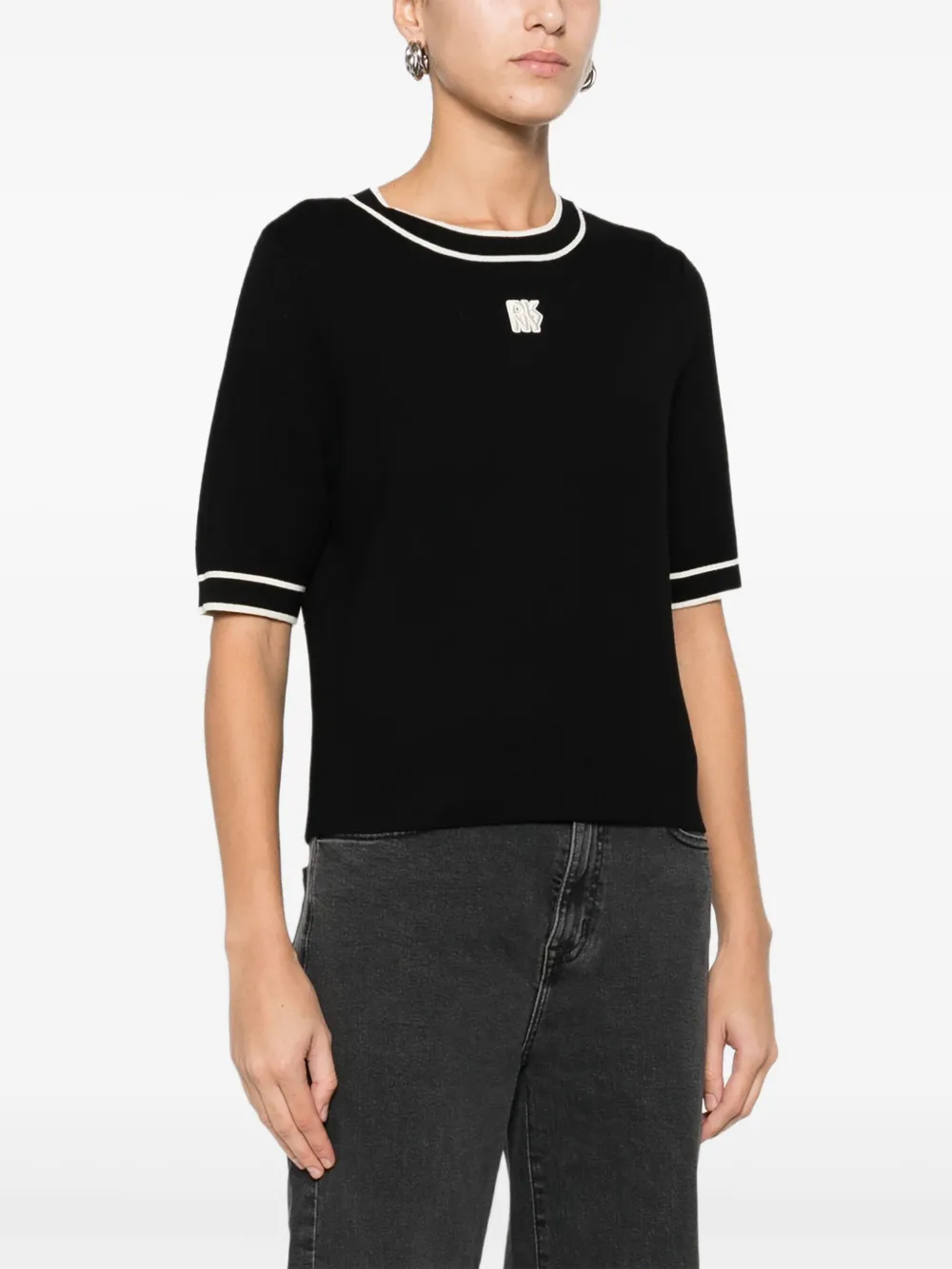DKNY T-shirt met gestreepte afwerking Zwart