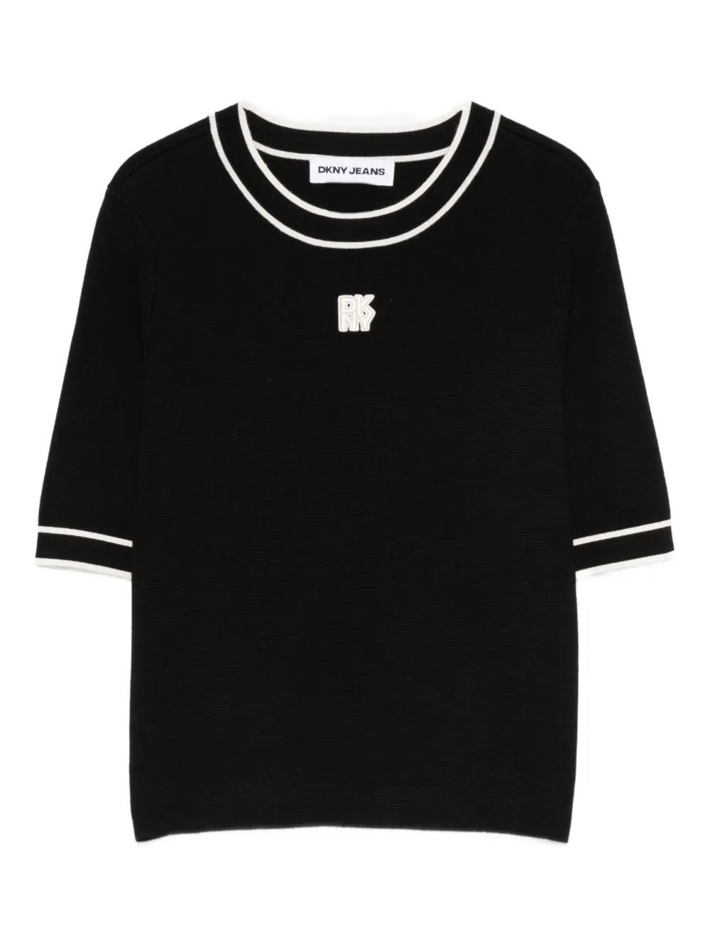 DKNY logo-appliqué striped-trim T-shirt - Nero