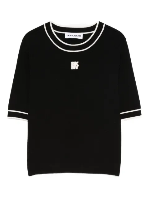DKNY logo-appliqué striped-trim T-shirt