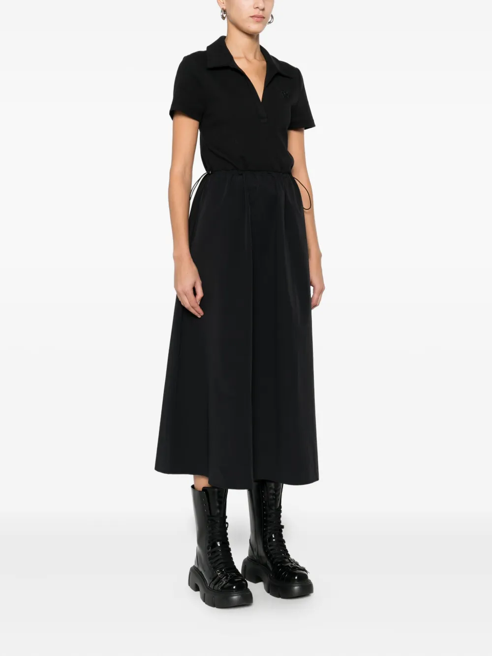 Dkny Logo-embroidered Polo-collar Midi Dress In Black
