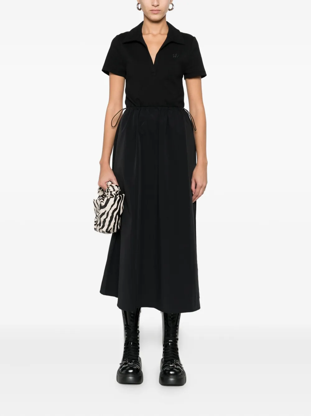 DKNY logo-embroidered polo-collar midi dress - Zwart