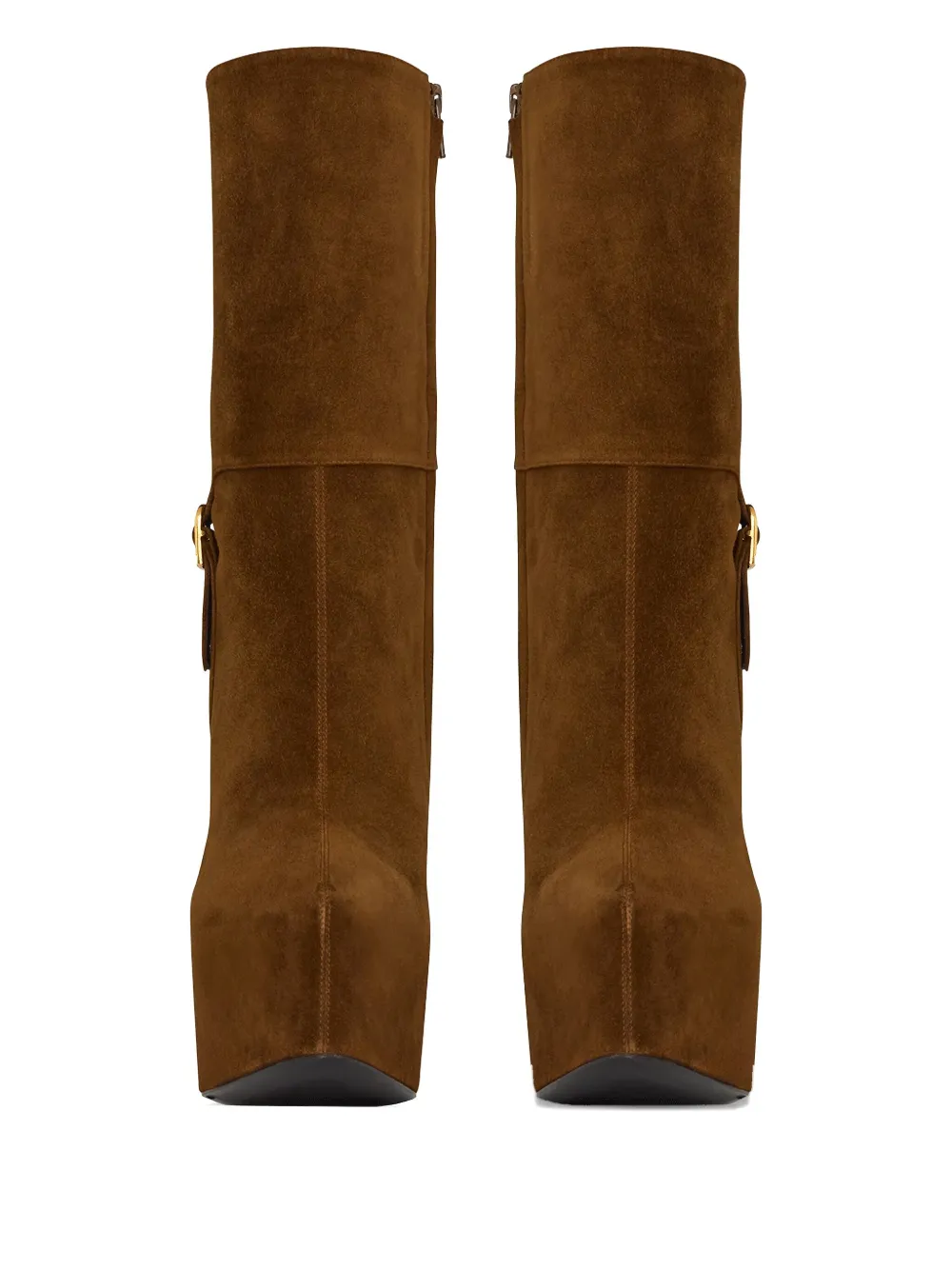 Saint Laurent Platform Block-heel Lambskin Boots In Brown