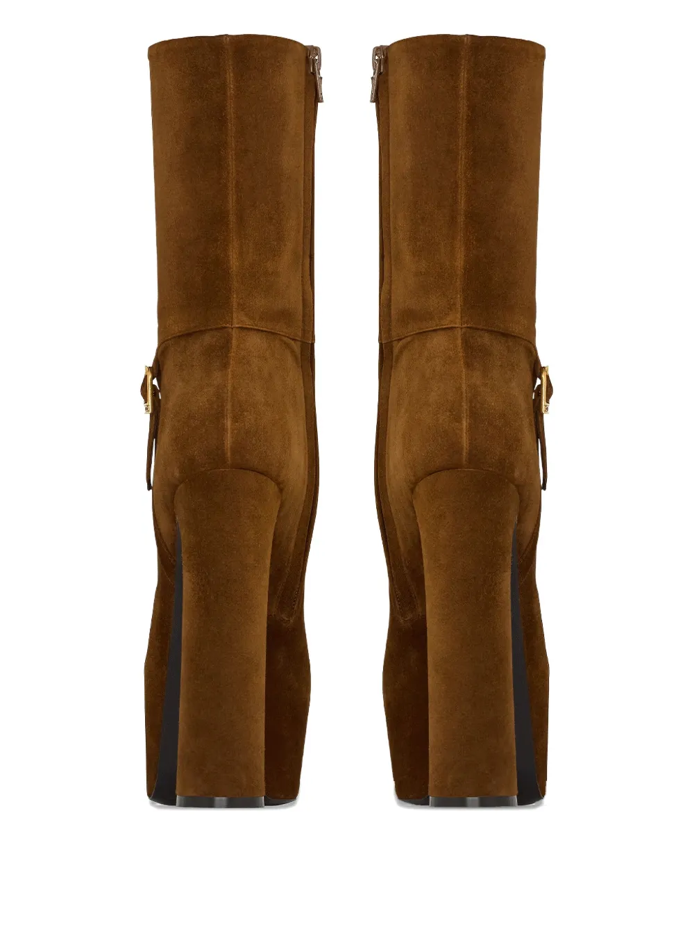 Saint Laurent Platform Block-heel Lambskin Boots In Brown