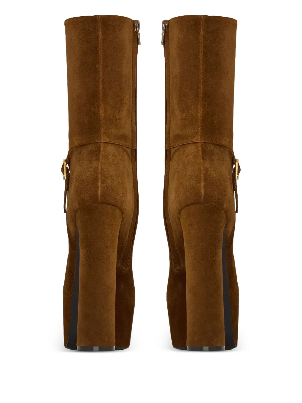  Saint Laurent Platform Block-heel Lambskin Boots - Brown 