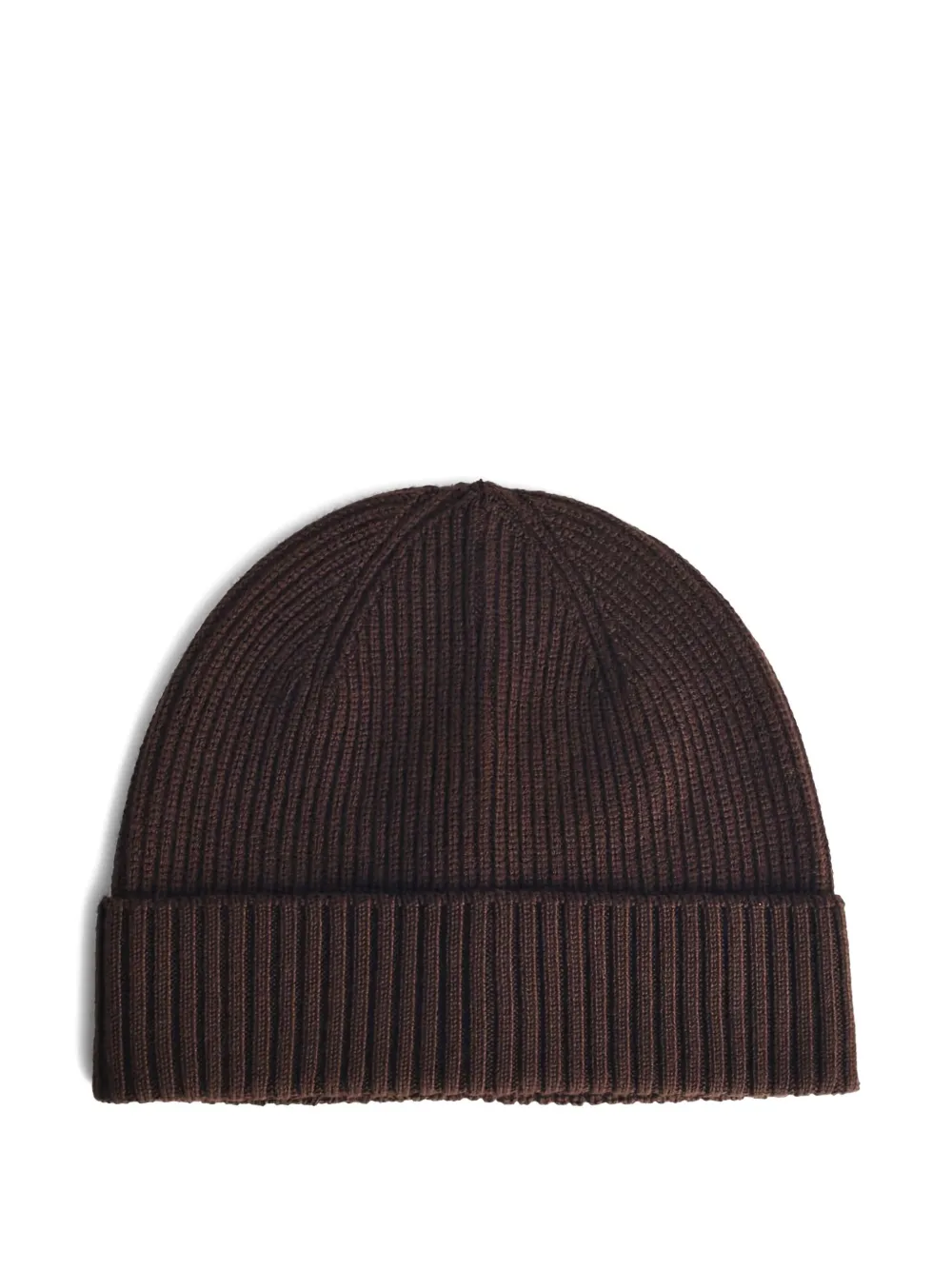 Seven Gauge Ribbed Fine Knit Beanie In Brown
