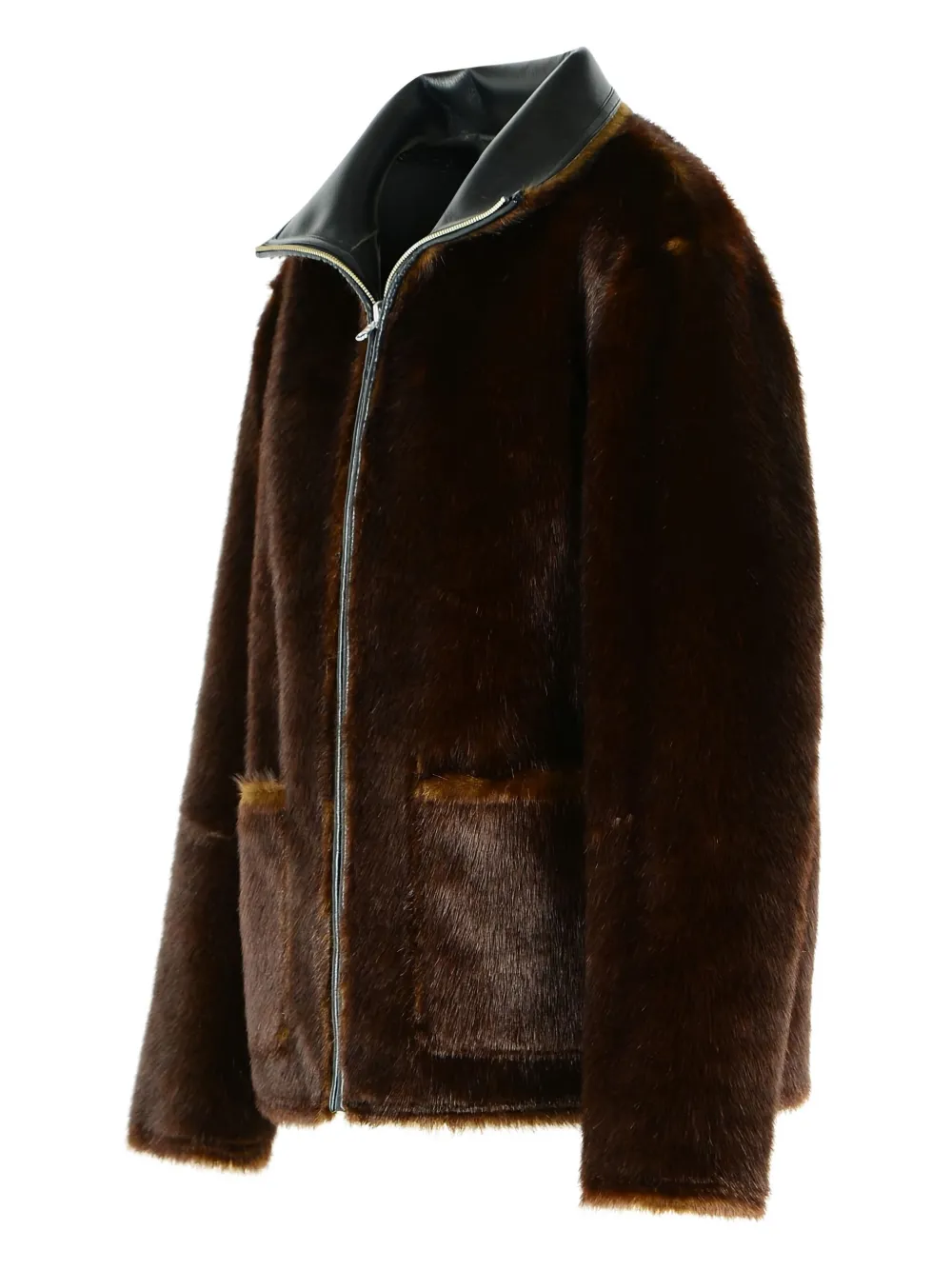 Stand Studio Reversible Jacket With High Collar And Plush Lining In Black