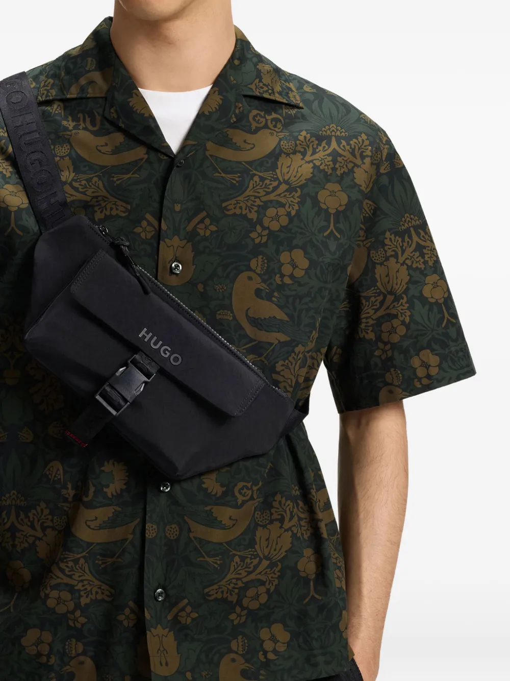 Hugo Boss Mens Open Green Graphic-print Short-sleeve Cotton Shirt Xl In Green