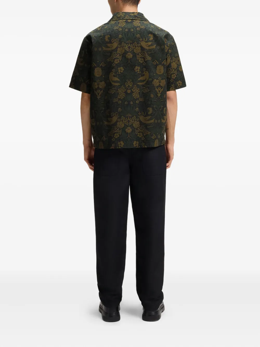 Hugo Boss Mens Open Green Graphic-print Short-sleeve Cotton Shirt Xl In Green