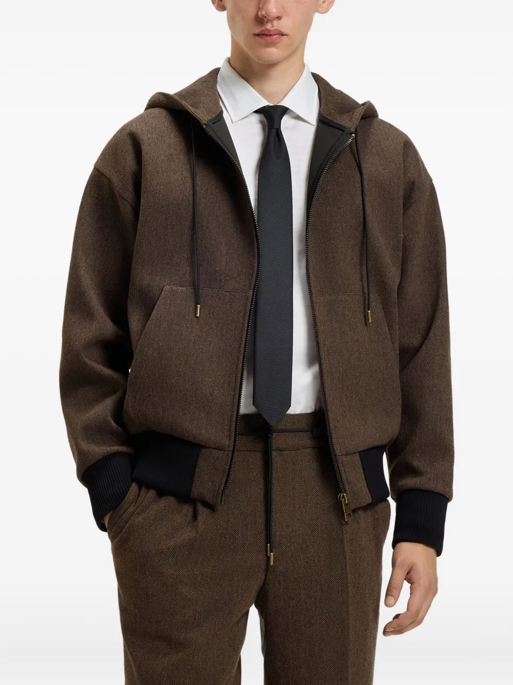 HUGO Jack met capuchon en rits Bruin